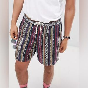 MENS ASOS BOHO FESTIVAL STYLE SHORTS MULTICOLOR HIPPIE SHORTS GEO TRIBAL STRIPE